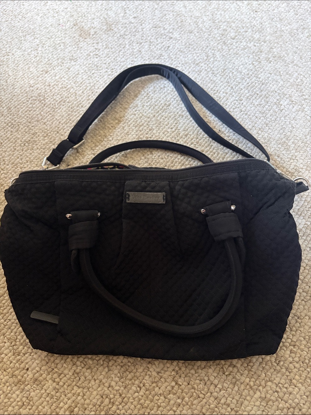 Vera Bradley Black Quilted Tote with Detachable Shoulder Strap